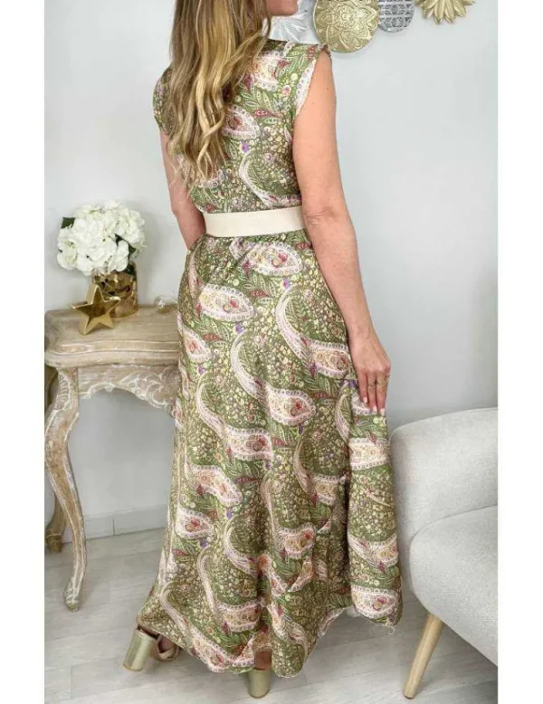 My Look Féminin Ma robe longue satinée " green cachemire" Sale
