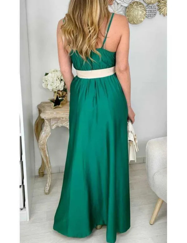 My Look Féminin Ma robe longue satinée vert émeraude "effet portefeuille" New