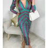 My Look Féminin Ma robe longue style lycra verte "fuchsia print" Best