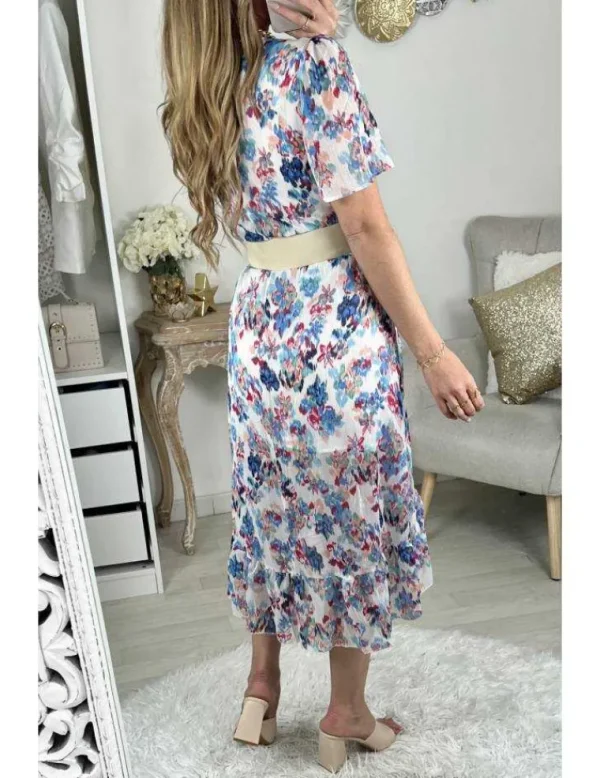 My Look Féminin Ma robe longue voilage et volants "color print" Clearance