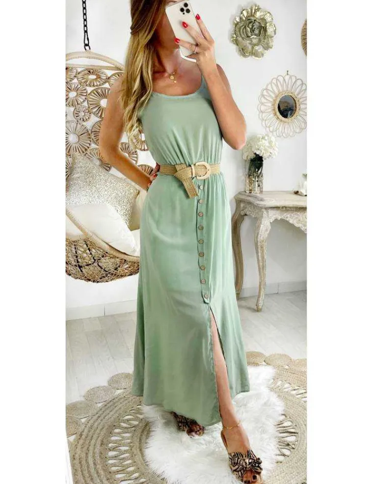 ma_robe_vert_amande_mi_lo_0.webp My Look Féminin Ma robe vert amande mi longue "boutonnée et sa ceinture" Fashion