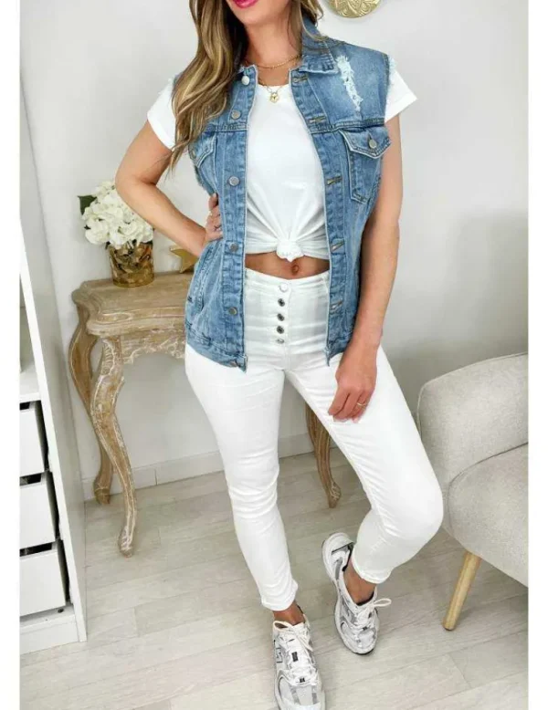 My Look Féminin Ma veste en jeans sans manches "used" Outlet
