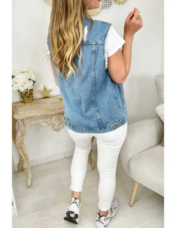 My Look Féminin Ma veste en jeans sans manches "used" Outlet