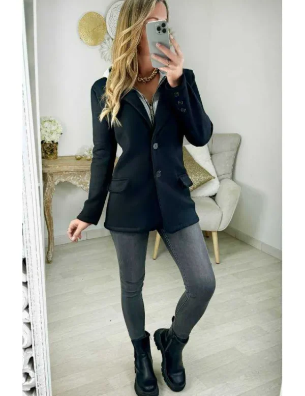 My Look Féminin Manteau blazer noir et capuche New