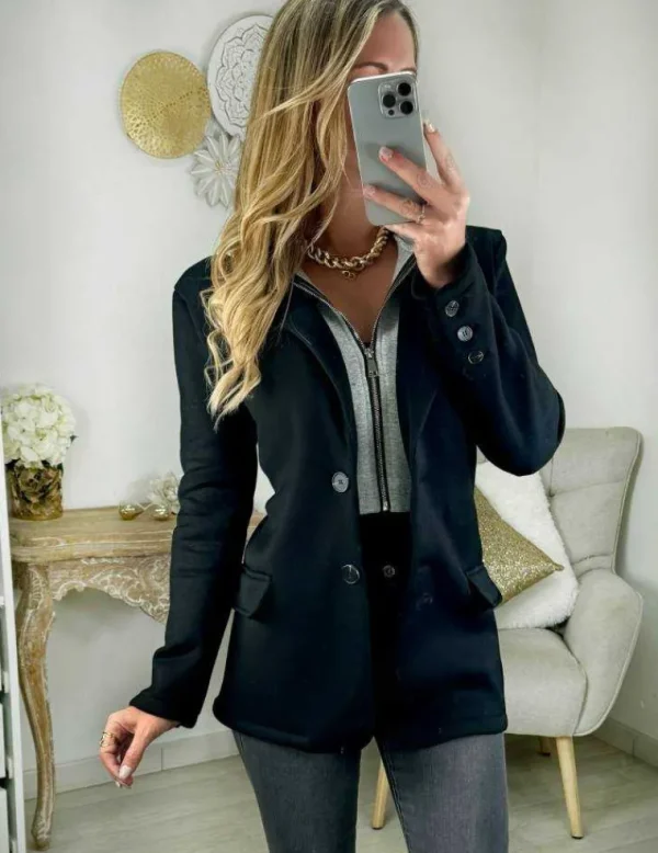 My Look Féminin Manteau blazer noir et capuche New