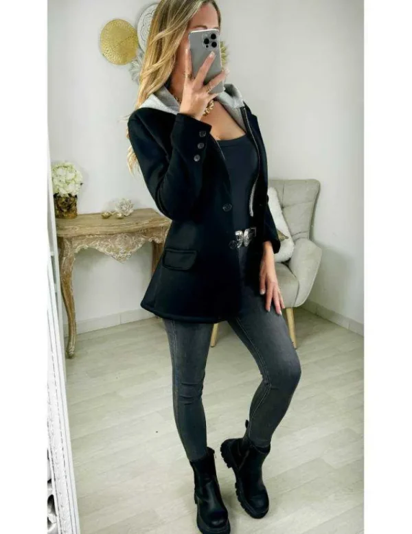 My Look Féminin Manteau blazer noir et capuche New
