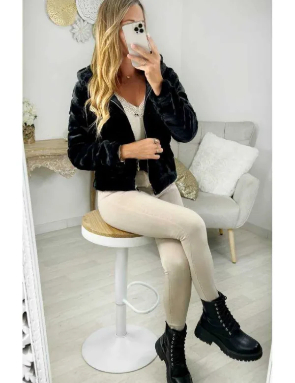 My Look Féminin manteau court noir style fourrure Online