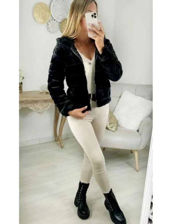 My Look Féminin manteau court noir style fourrure Online