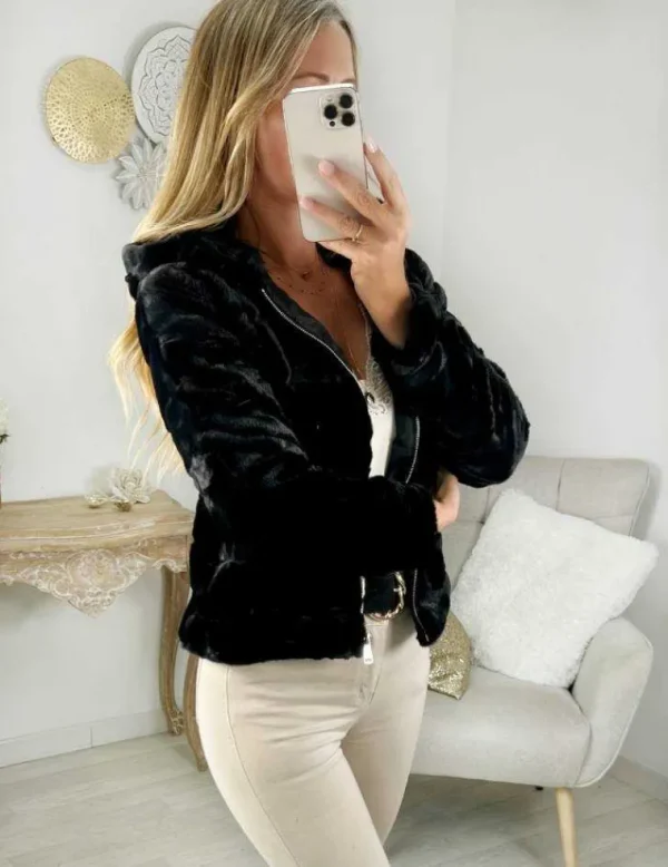 My Look Féminin manteau court noir style fourrure Online