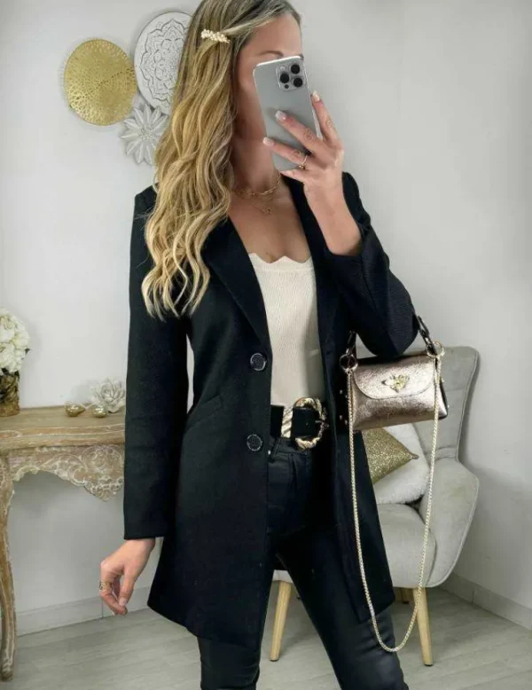 My Look Féminin manteau en lainage boutonné noir Best