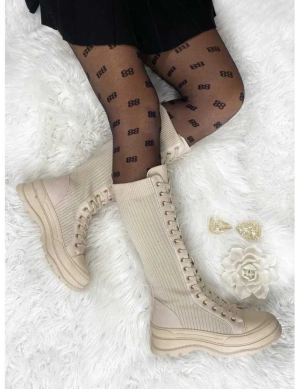 My Look Féminin Mes bottes beiges à lacet "bi-matière" Online