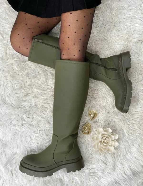 My Look Féminin Mes bottes kaki Mate "semelle crantée" Online
