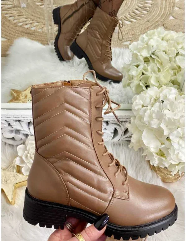 My Look Féminin Mes bottines à lacet taupe matelassé Online