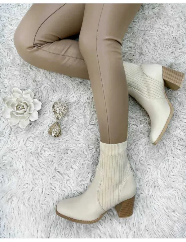 My Look Féminin Mes bottines à talons cream "bouts carrés & bi-matière" Clearance