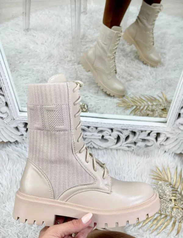My Look Féminin Mes bottines beige à lacets " bi-matière" Outlet