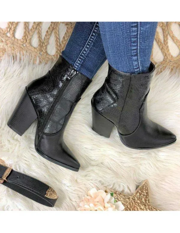 My Look Féminin Mes bottines black croco "style Santiag" Fashion