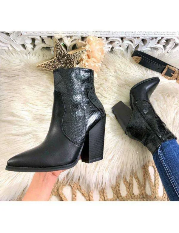 My Look Féminin Mes bottines black croco "style Santiag" Fashion