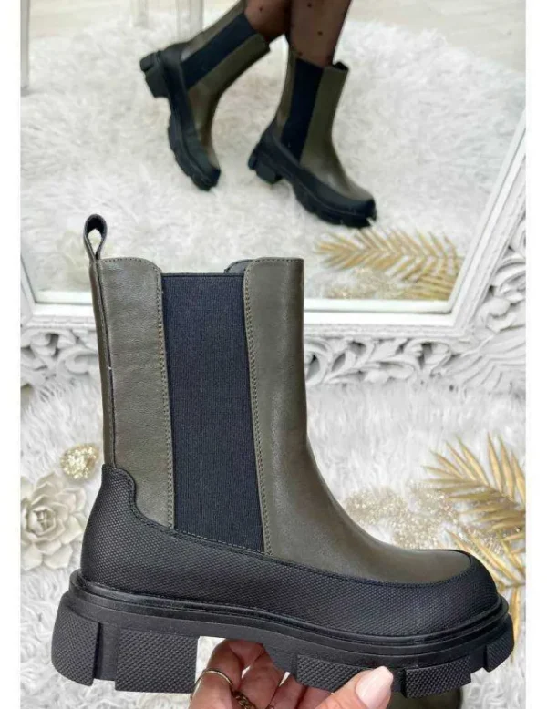 My Look Féminin Mes bottines chelsea kaki crantées & bicolore Hot