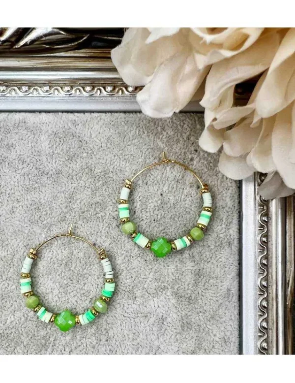 My Look Féminin Mes boucles créoles "green & gold" Clearance
