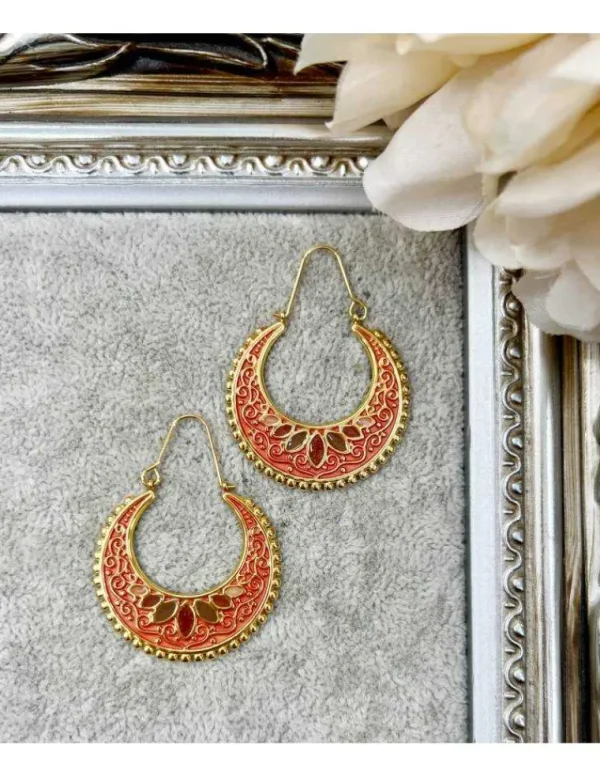 My Look Féminin Mes boucles d'oreilles demie lune "red & gold" New