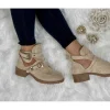 My Look Féminin Mes jolies bottines beige ouvertes style daim " boucles Gold" New