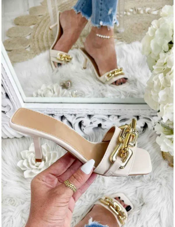 My Look Féminin Mes jolies mules à talons beige & chain Best