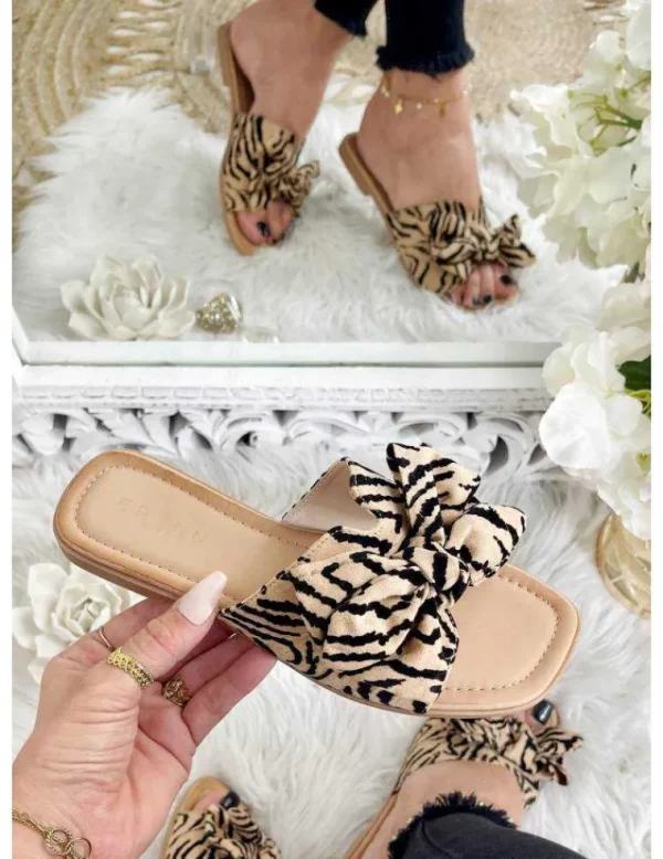 My Look Féminin Mes jolies mules camel & zebra joli noeud Outlet