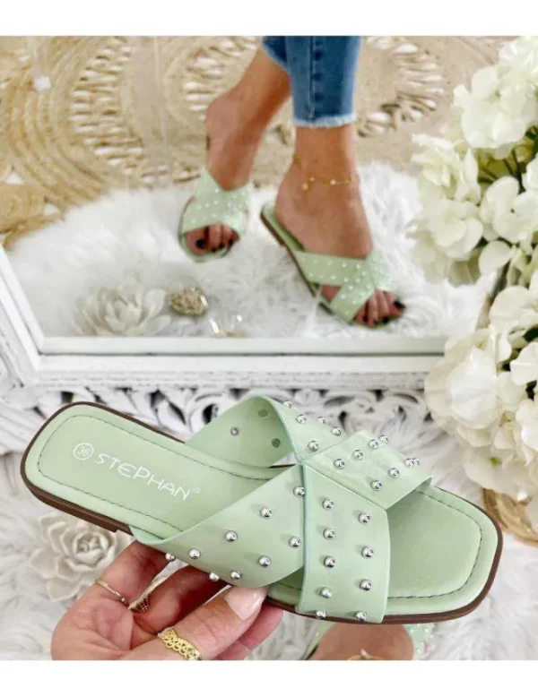My Look Féminin Mes jolies mules vert O et petits clous argent Fashion
