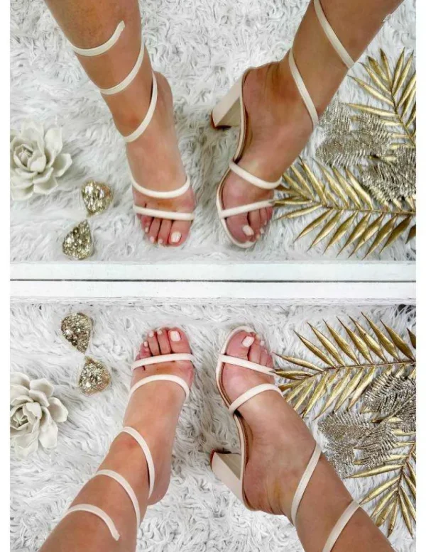 My Look Féminin Mes jolies sandales à talons " beige & lacet" Sale