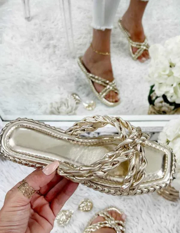 My Look Féminin Mes mules gold croisées et tressées Best