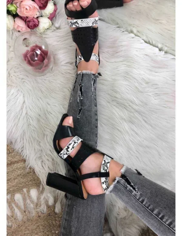 My Look Féminin Mes sandales black & snake Hot