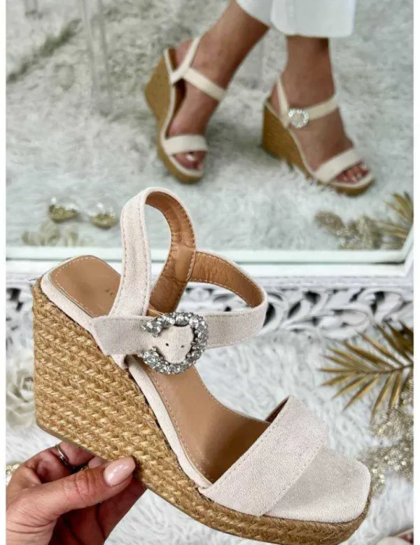 My Look Féminin Mes sandales compensées beige" boucle strass" New