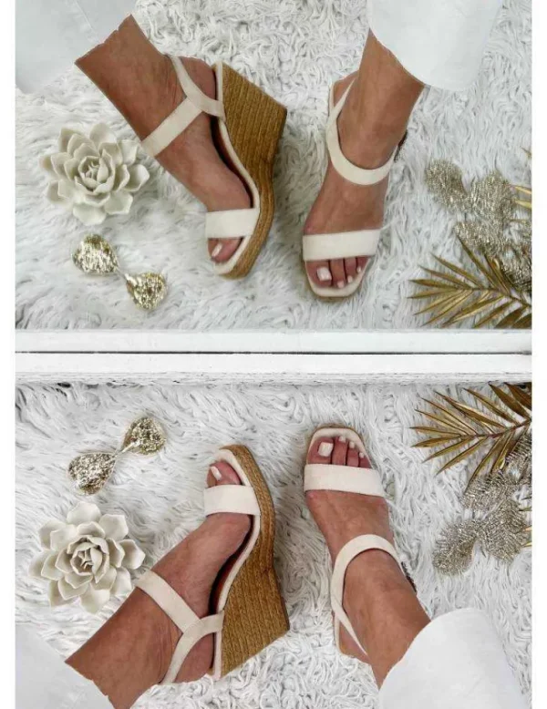 My Look Féminin Mes sandales compensées beige" boucle strass" New