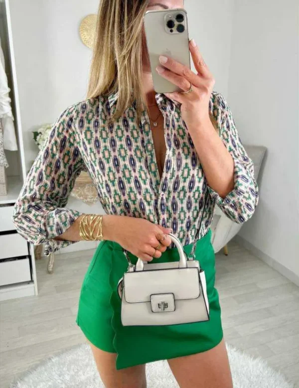 My Look Féminin Mon chemisier boutonné " pink/green/purple print" Best