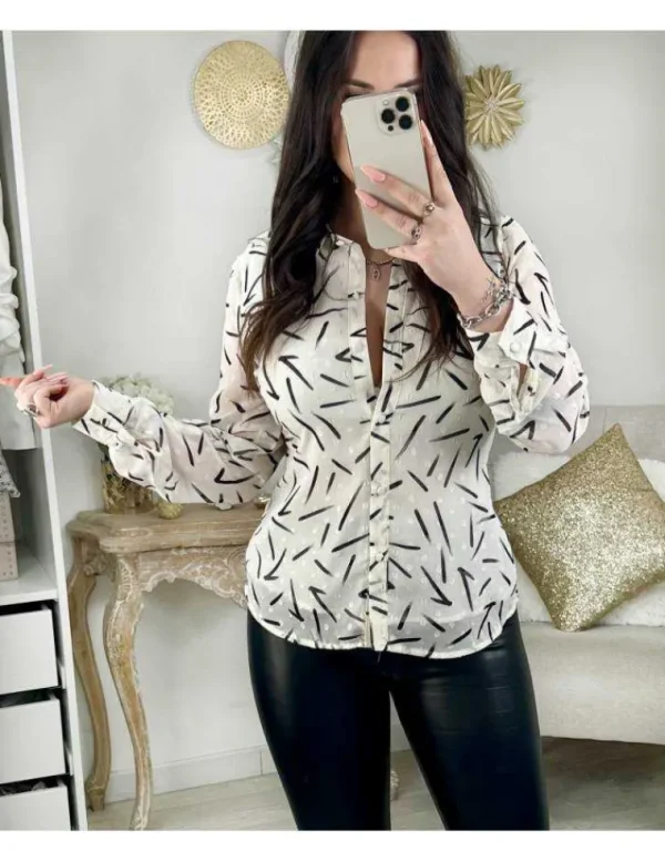 My Look Féminin Mon chemisier en voilage cream " black touch " Discount