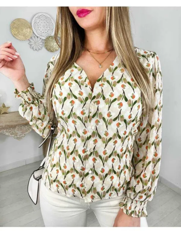 My Look Féminin Mon chemisier en voilage "green & orange print" New