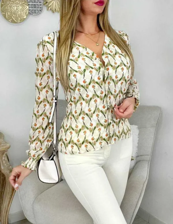 My Look Féminin Mon chemisier en voilage "green & orange print" New