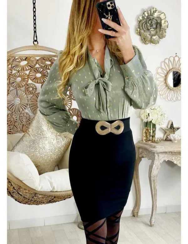 My Look Féminin Mon chemisier imprimé "green & touch gold" Clearance