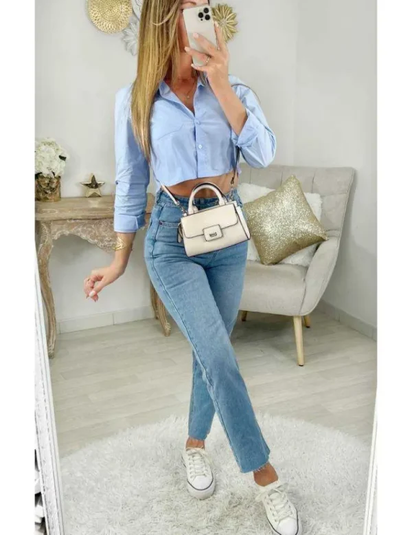 My Look Féminin Mon crop chemisier bleu ciel Clearance