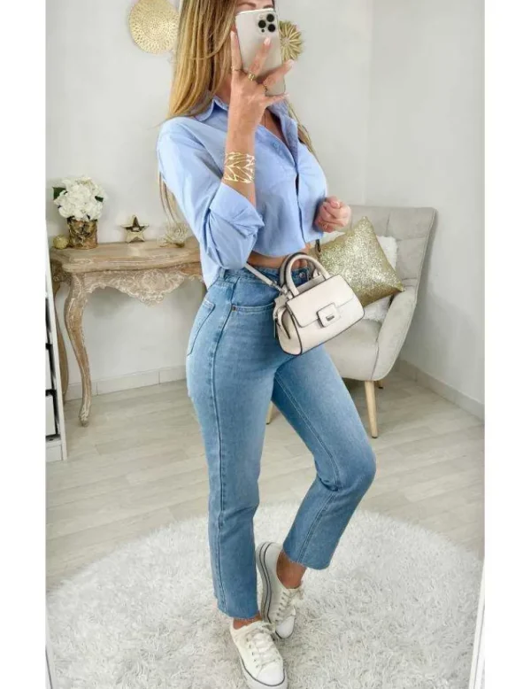 My Look Féminin Mon crop chemisier bleu ciel Clearance