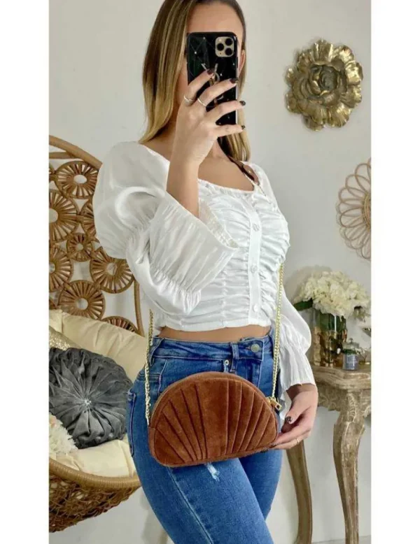 My Look Féminin Mon crop top blanc "froncé & smoké" Fashion