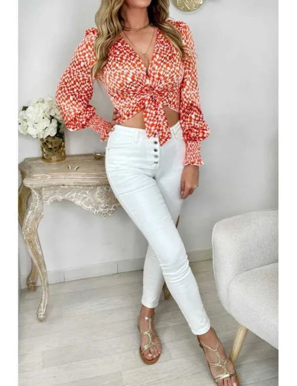 My Look Féminin Mon crop top satiné & noué " so orange" Sale