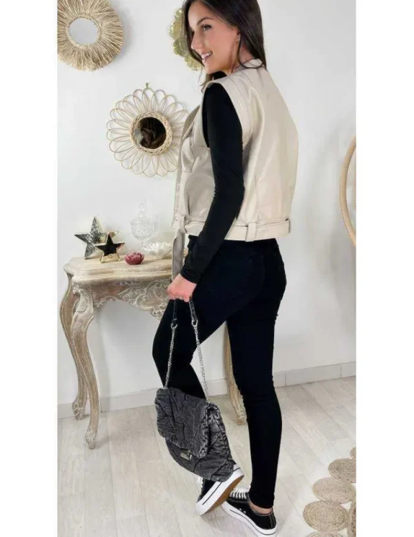 My Look Féminin Mon gilet sans manches beige style cuir "épaulé" Best