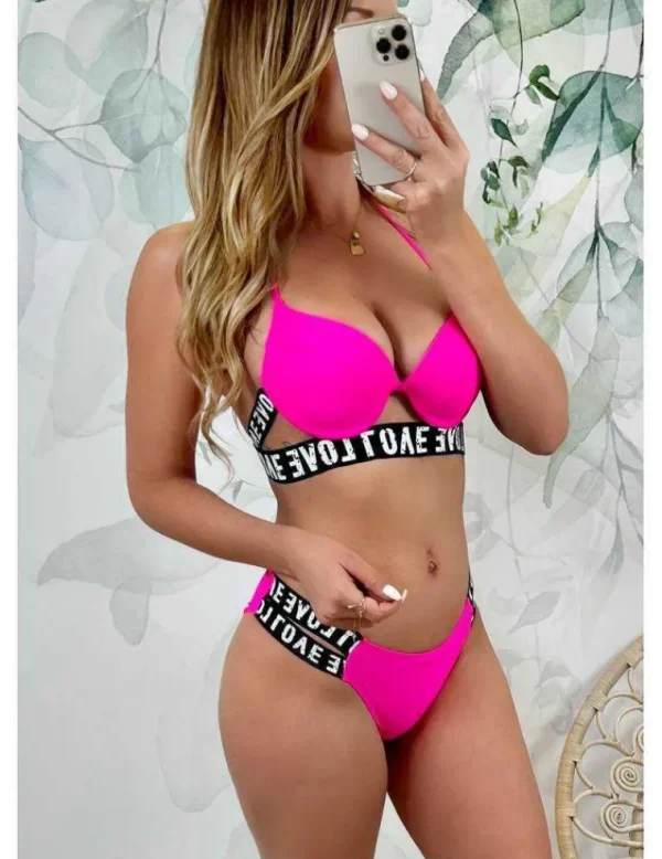 My Look Féminin Mon haut de maillot rose flashy & push up "LOVE" Clearance