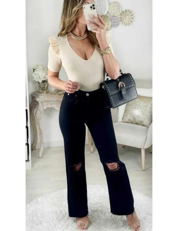 My Look Féminin Mon jeans black mum & destroy Outlet