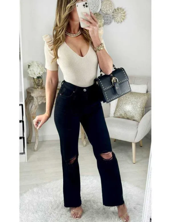 My Look Féminin Mon jeans black mum & destroy Outlet