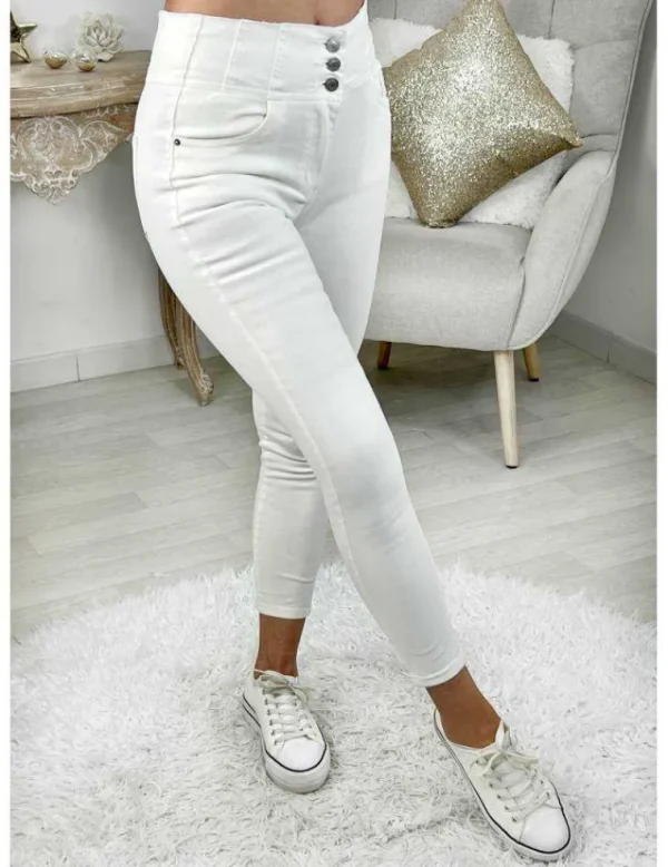 My Look Féminin Mon Jeans blanc taille haute "three buttons" Discount