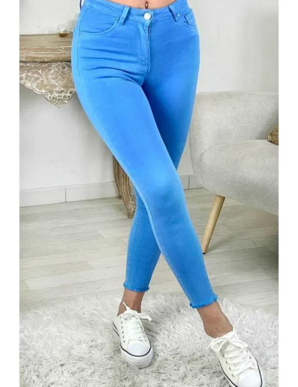 My Look Féminin Mon jeans bleu azur "bas used" New