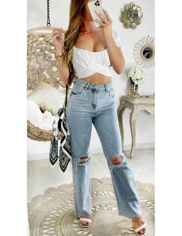My Look Féminin Mon jeans light bleu Dad & destroy Online