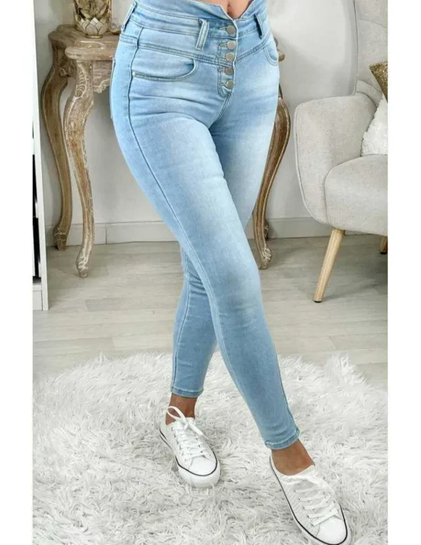 My Look Féminin Mon Jeans light blue taille haute "five buttons" Sale